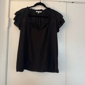 Rose & Olive Black Ruffled Cap Sleeve Blouse